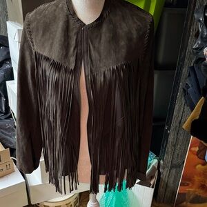 Elie Tahari Dark Brown Leather Fringe Jacket